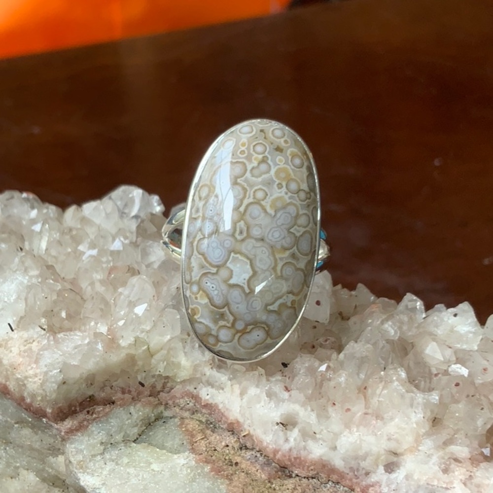 OCEAN JASPER 925 STERLING SILVER RING, SIZE 8.5